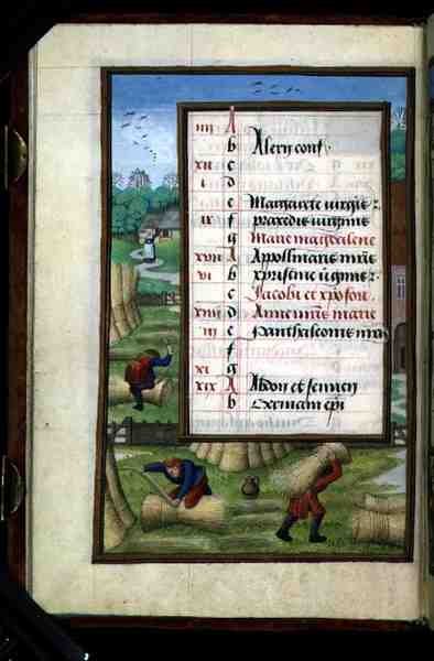 Binding and Carrying Sheaves, illuminated calendar page for July by Flemish School