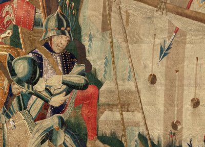 Parish museum of tapestries. Flemish tapestry. The landing at Arzila. Series Conquests of king Alfonso I of Portugal. Tournai. Wool by Flemish School