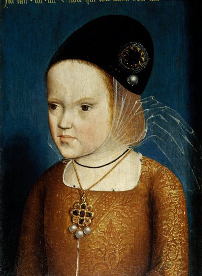 Portrait of Margarita of Austria daughter of Emperor Maximilian, aged 3 years and 3 months in April 1483 later wife of the Infant Dom Juan, prince of the Asturias then Philibert the Beautiful, Duke of Savoy and governess of the Netherlands. Anonymous by Flemish School