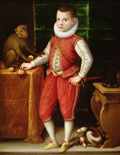 Portrait of a Young Nobleman with a Monkey and a Dog by Flemish School