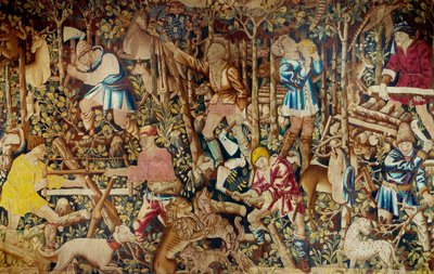 Scenes of harvest and woodcutter. Tapestry of the Flemish School. Tournai. 15th century Paris, decorative arts by Flemish School