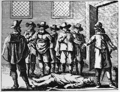 Sorcerer having succumbed to torture - engraving of 1725 in 
