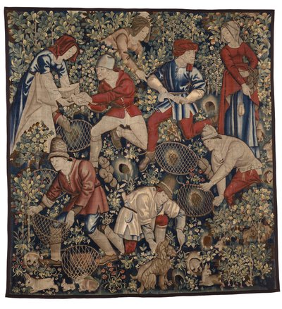 Tapestry Depicting Peasants Hunting Rabbits with Ferrets, Tournai, c.1450-75 by Flemish School