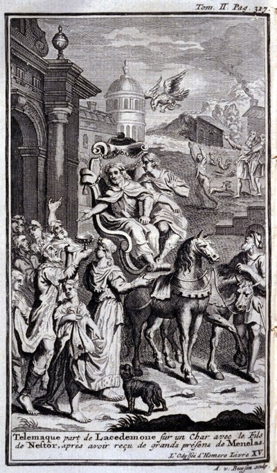Telemachus Leaves Lacedaemon on a Chariot with Nestor