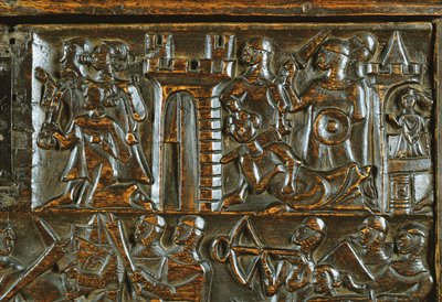 The Courtrai Chest Depicting Flemish Foot Soldiers Defeating French Cavalry (detail) by Flemish School