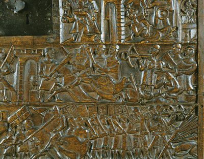 The Courtrai Chest Depicting the Uprising in Bruges on 18th May, During the Battle of the Golden Spurs Fought in Courtrai in 1302 (detail) by Flemish School