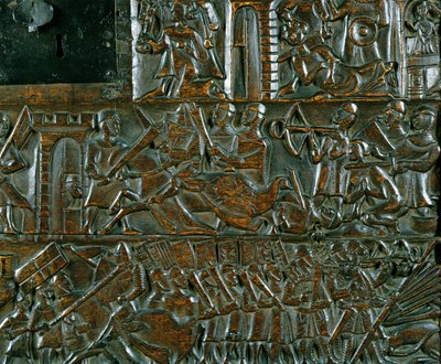 The Courtrai Chest Depicting Two Scenes from the Battle of the Golden Spurs Fought in Courtrai in 1302 (detail) by Flemish School