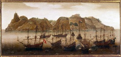 The Dutch fleet off the island of St. Helena by Flemish School
