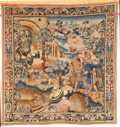 The prodigal son watching his swine, from a tapestry series depicting the parable of the Prodigal Son by Flemish School