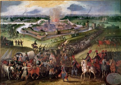 War against the Netherlands: View of the city of Ardres: Archduke Albert of Austria seized the city in 1596. Painting of the Flemish School of the 17th century. Real Monasterio de El Escorial, El Escorial, Spain by Flemish School