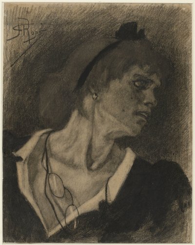 Bust of a Woman with a Lorgnette on a Cord Around Her Neck by Félicien Rops
