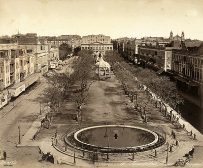 Alexandria, Egypt: Square of the Consuls, with a large round fountain by Félix Bonfils