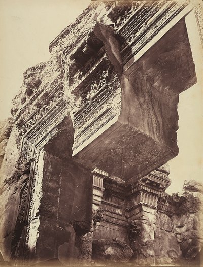 Detail of the entrance to a temple, in the archeological zone of Heliopolis or Baalbek, ancient Syrian city, now Lebanon by Félix Bonfils