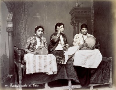 Portrait of Three Young Arab Singers in Ethnic Dress by Félix Bonfils