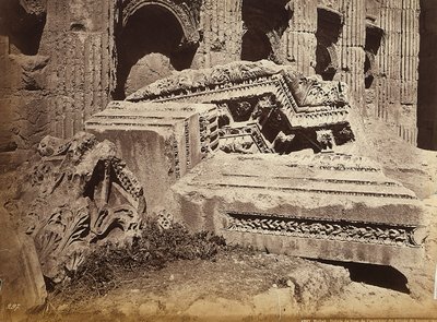 Ruins of a Frieze from the Temple of Jupiter or Temple of the Sun, in the Archeological Zone of Heliopolis or Baalbek, Ancient Syrian City, Now Lebanon by Félix Bonfils