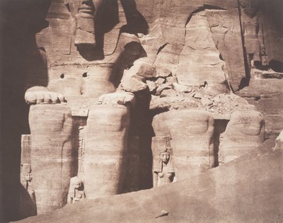 Abo-Sembil, Grand Speos, Colossal Statues Viewed from the Front Lower Part, 1851-52 by Félix Teynard