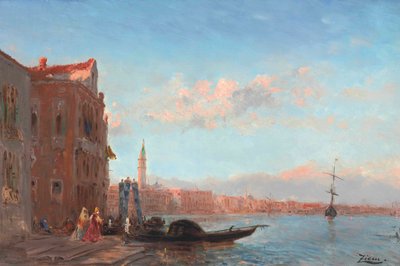 Figures Leaving a Palace, Canal della Grazia by Félix Ziem