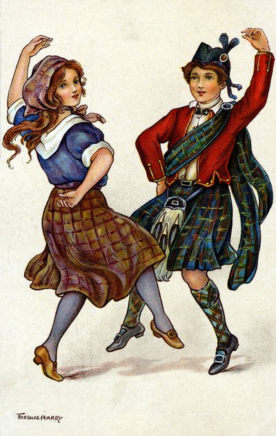 Couple Dancing in Traditional Scottish Costume by Florence Hardy