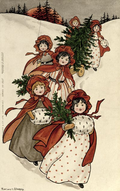 Little Girls with Holly and the Christmas Tree by Florence Hardy