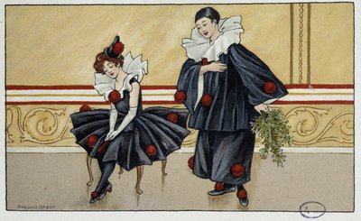 Pierrot and Colombine - drawing by Florence Hardy, early 20th century by Florence Hardy