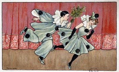 Pierrot Running After Columbine - Drawing by Florence Hardy, Early 20th Century by Florence Hardy