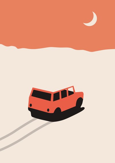 Red Car in Desert with Moon by Florent Bodart