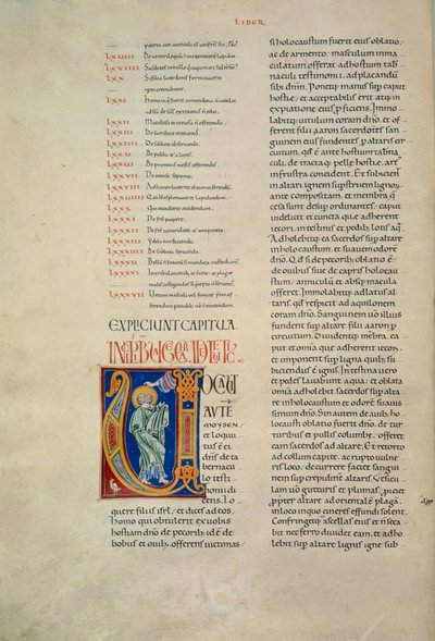 Page from the Bible of Corbolino with initial representing God speaking to Moses, manuscript by Florentine School