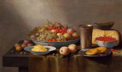 Still Life with Fruit, Cheese, Bread and a Goblet by Floris Gerritsz van Schooten