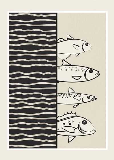 Graphic Swimming Fish by Flow Line