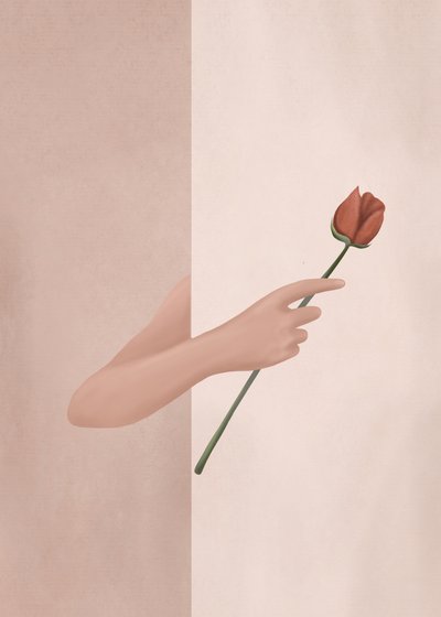 Hand Holding Rose by Flow Line