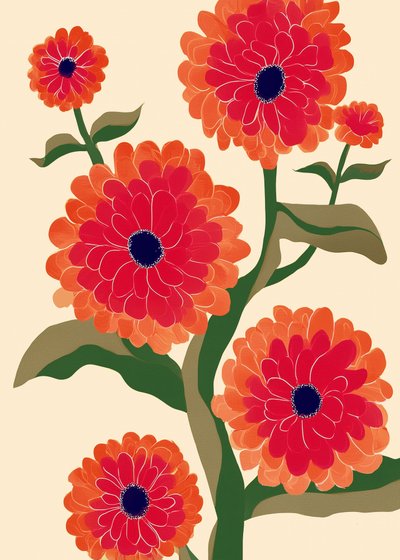 Vibrant Red Blooms by Flow Line