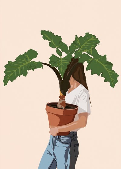 Woman Holding Plant by Flow Line