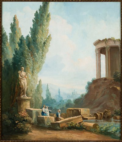 Landscape with the Ruins of the Temple of the Sibyl in Tivoli by Follower of Hubert Robert