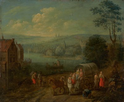 River Landscape with Villages and Travelers by Follower of Peeter Gysels