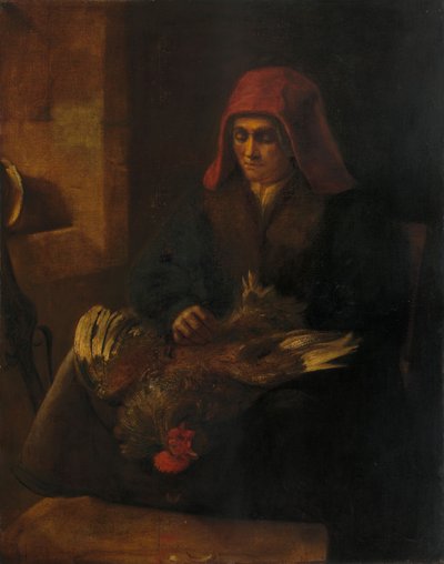 Old Woman Plucking a Fowl by Follower of Rembrandt van Rijn