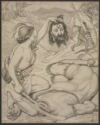 David and Goliath, Cartoon for Stained Glass Window at Jesus College, Cambridge by Ford Madox Brown
