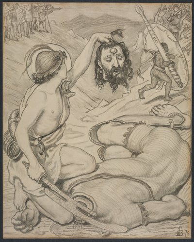David and Goliath, Cartoon for Stained Glass Window at Jesus College, Cambridge by Ford Madox Brown