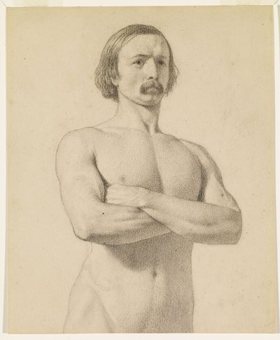 Male Nude - Academic Nude Study, Half-Length with Moustache and Arms Folded by Ford Madox Brown