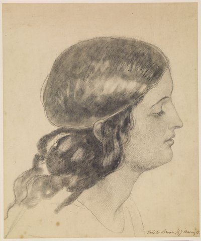 Oure Ladye of Saturday Night - Study of Head of Angel Holding Bowl of Water by Ford Madox Brown