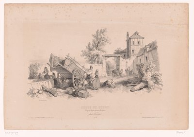 Farm with Water Well, Hay Wagon, and Various Figures by Fortuné Ferogio