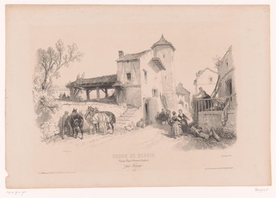 Village Street with Horses and Various Figures (Drawing Course with Studies of Landscapes, Animals, and Details) by Fortuné Ferogio