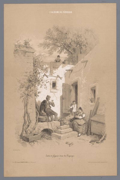 Parents with Children at Their Village Home (series title: Studies of Figures in a Landscape) by Fortuné Ferogio