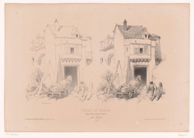Freight Driver with Horse and Wagon Resting at a Gate by Fortuné Ferogio