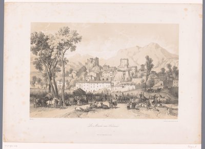 View of a Village with Cattle Market in a Valley by Fortuné Ferogio