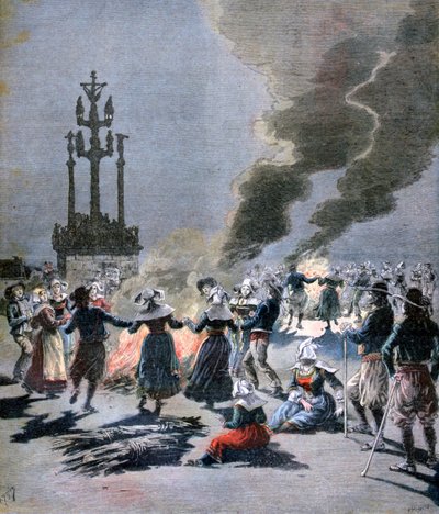 Bonfires Lit to Celebrate the Summer Solstice in Brittany, 1893 by Fortuné Méaulle