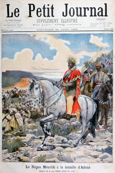 Negus of Ethiopia, Menelik II, at the Battle of Adoua, 1898 by Fortuné Méaulle