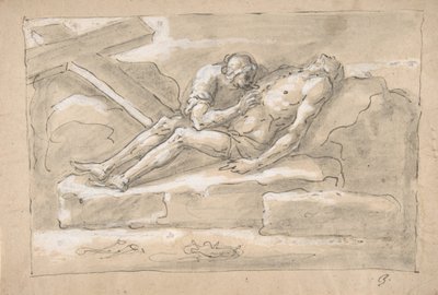 The Dead Christ Mourned by the Magdalen Who Venerates His Side Wound by Fortunato Duranti