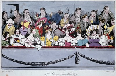 The 1st lodge of a theater in the 19th century - lithography by Fortune (after) Delarue