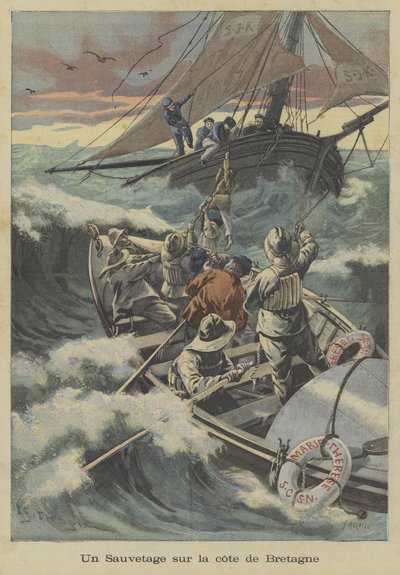 A Lifeboat Rescue off the Coast of Brittany by Fortune Louis Meaulle