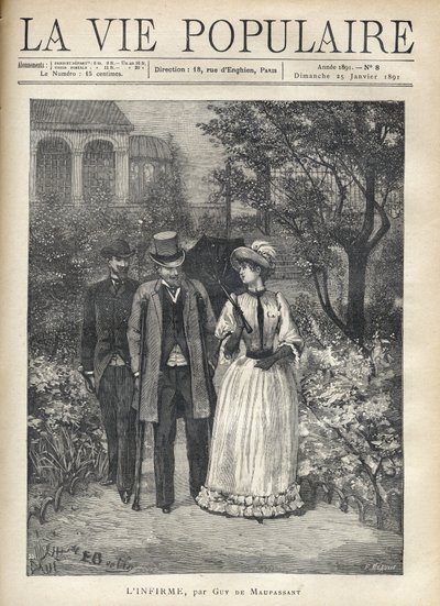 A Man with Crutches Walking with an Elegant Young Woman in a Park by Fortune Louis Meaulle